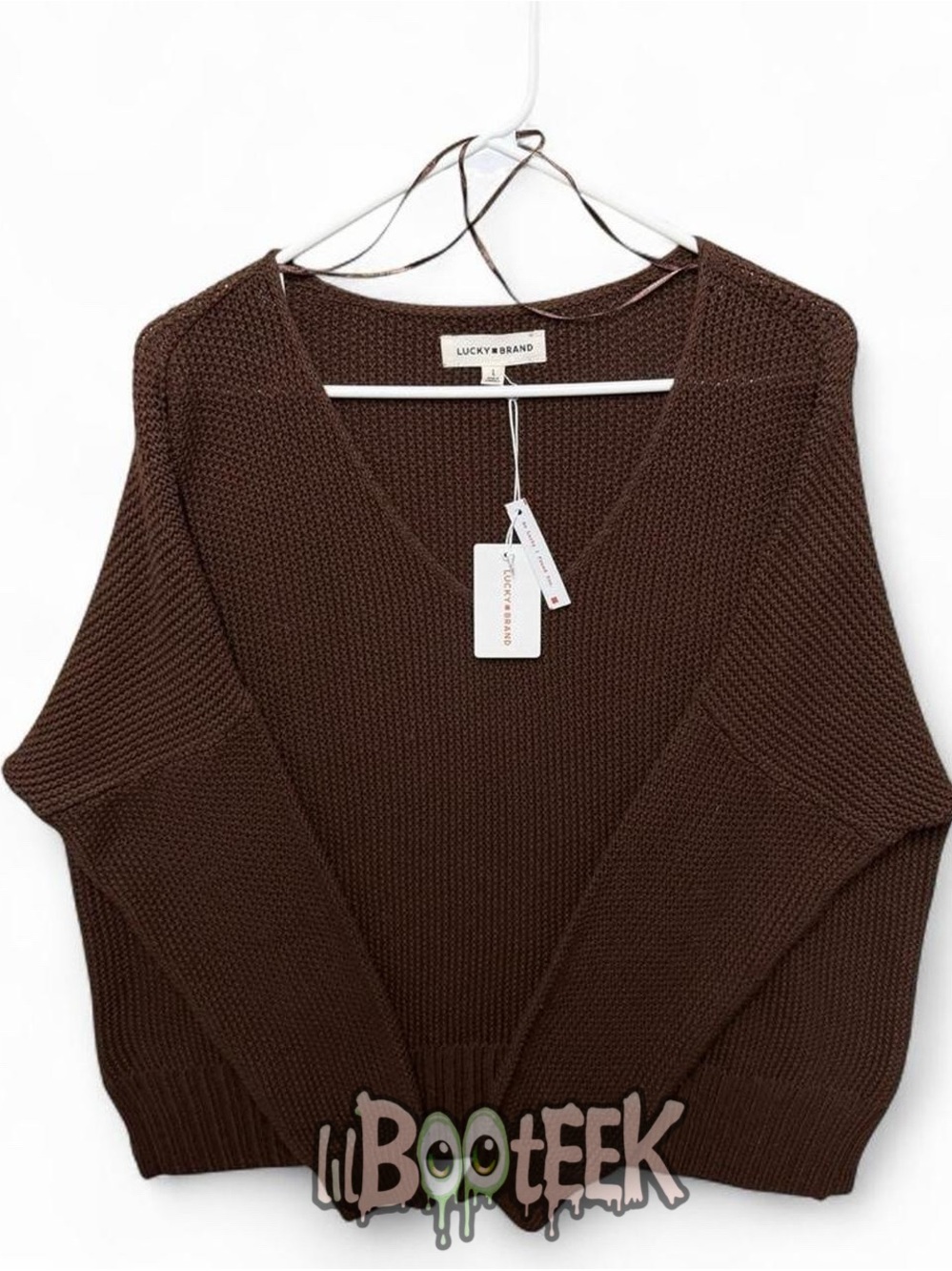 Lucky Brand Deep Brown V-Neck Waffle Knit Sweater - Picture 4 of 5